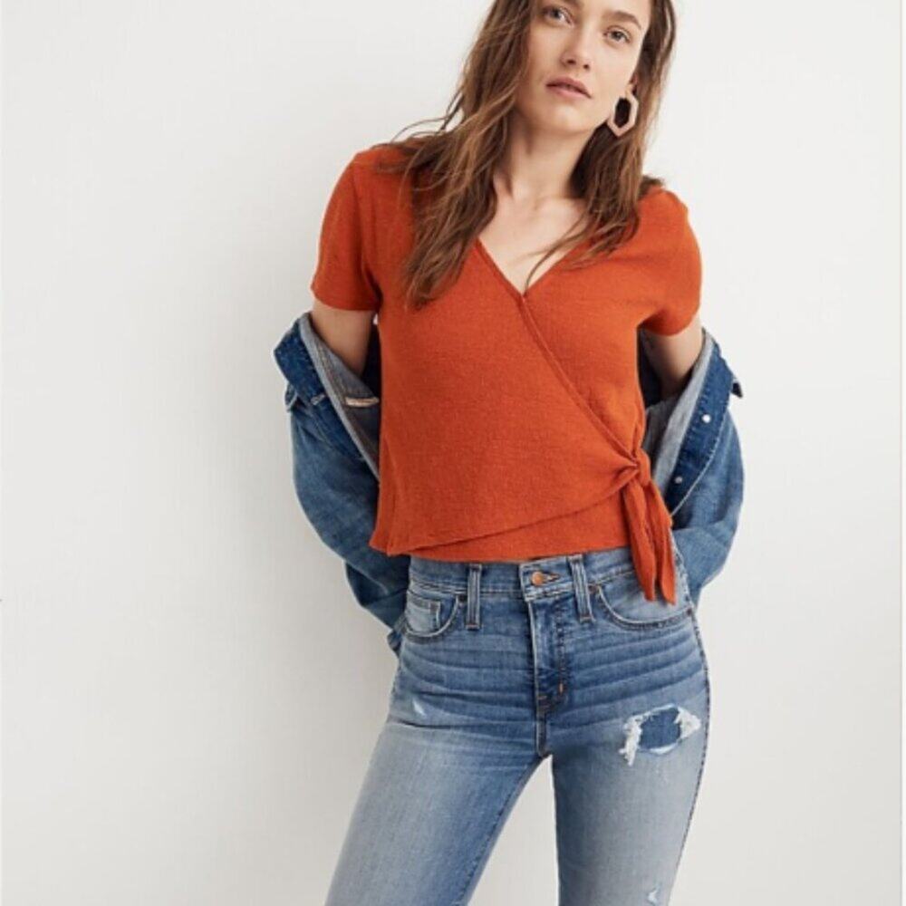 Madewell Texture & Thread Wrap-Tie Short Sleeve Top‎ Spiced Cinnamon Women's XS